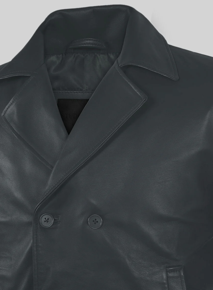 Soft Gray Leather Pea Coat - Image 2