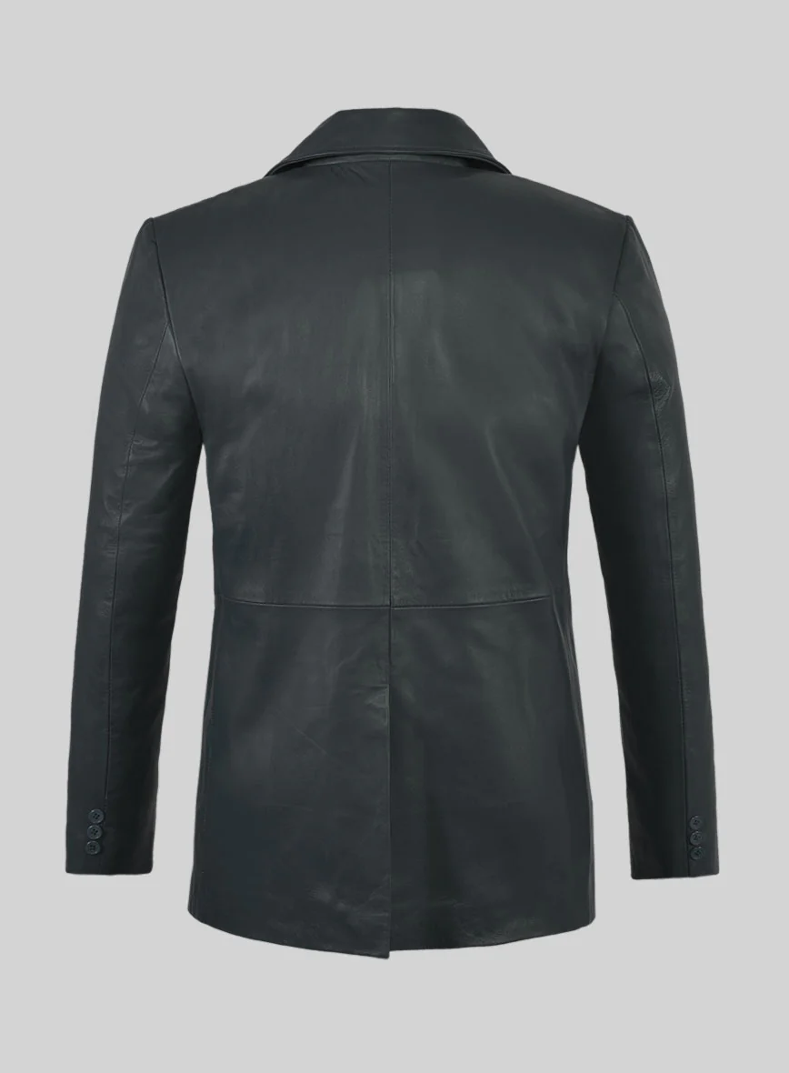 Soft Gray Leather Pea Coat - Image 3
