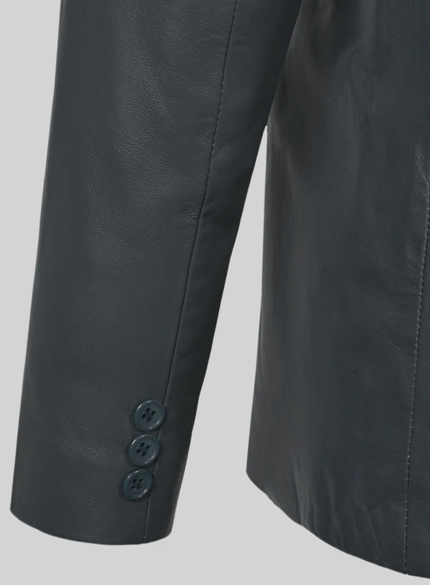 Soft Gray Leather Pea Coat - Image 5