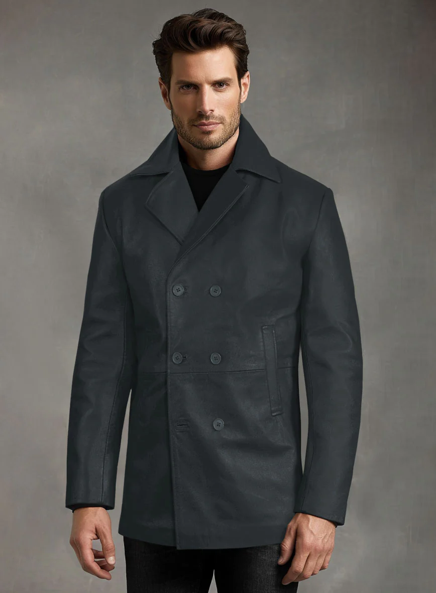 Soft Gray Leather Pea Coat - Image 6