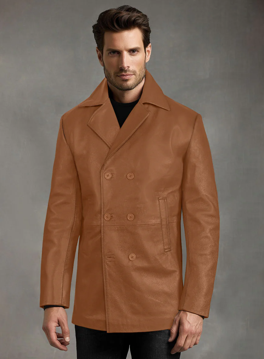 Soft Hunter Tan Leather Pea Coat - Image 3