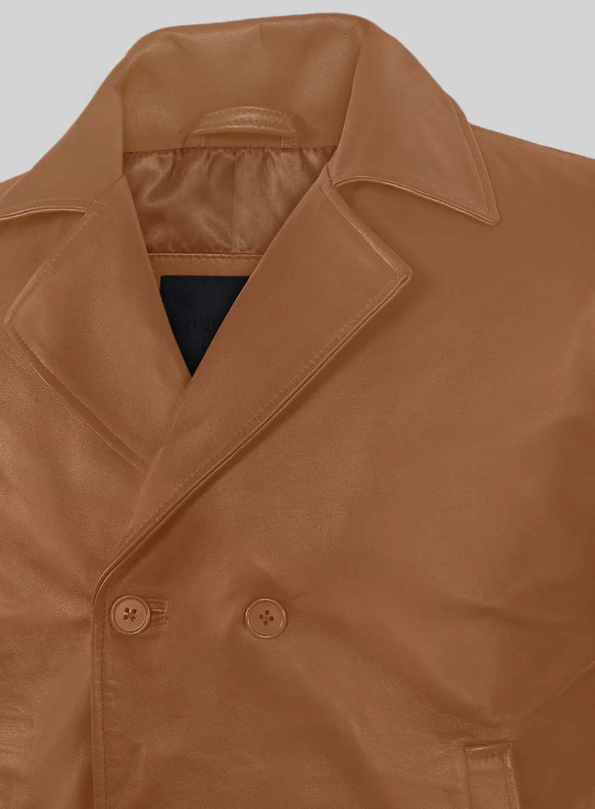 Soft Hunter Tan Leather Pea Coat - Image 6