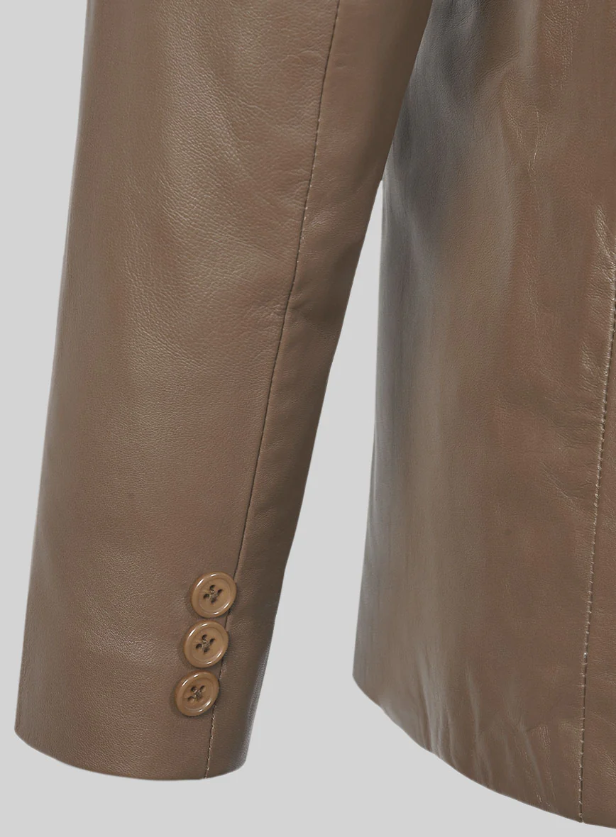 Soft King Brown Leather Pea Coat - Image 2