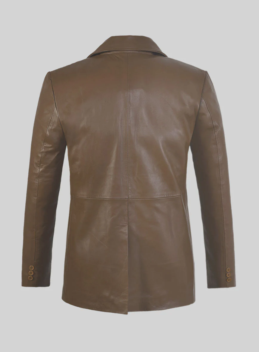 Soft King Brown Leather Pea Coat - Image 4