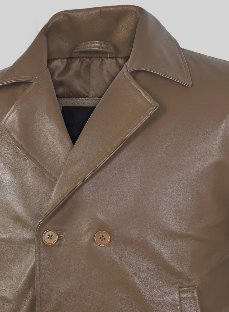 Soft King Brown Leather Pea Coat - Image 6