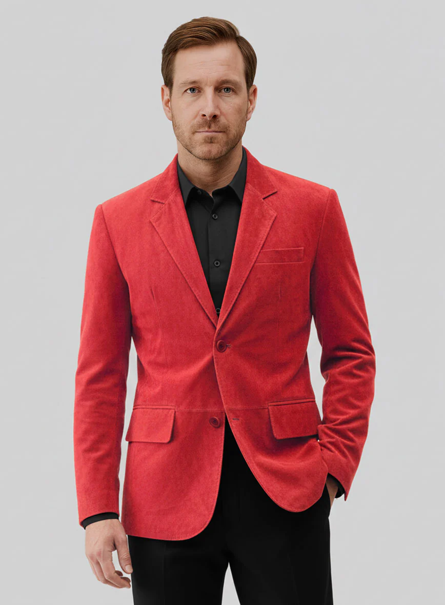 Lava Red Suede Leather Blazer - Image 2