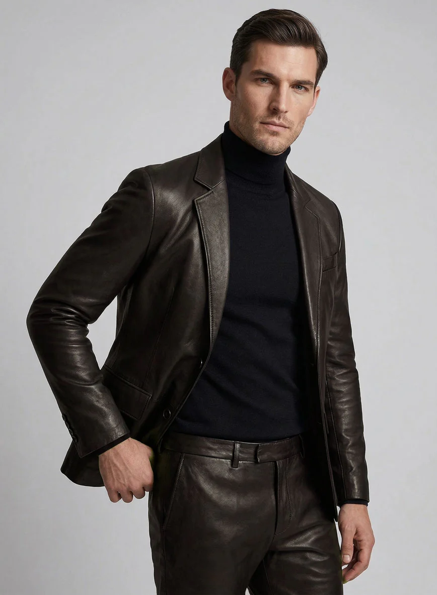 Soft Louis Brown Leather Pea Coat - Image 2