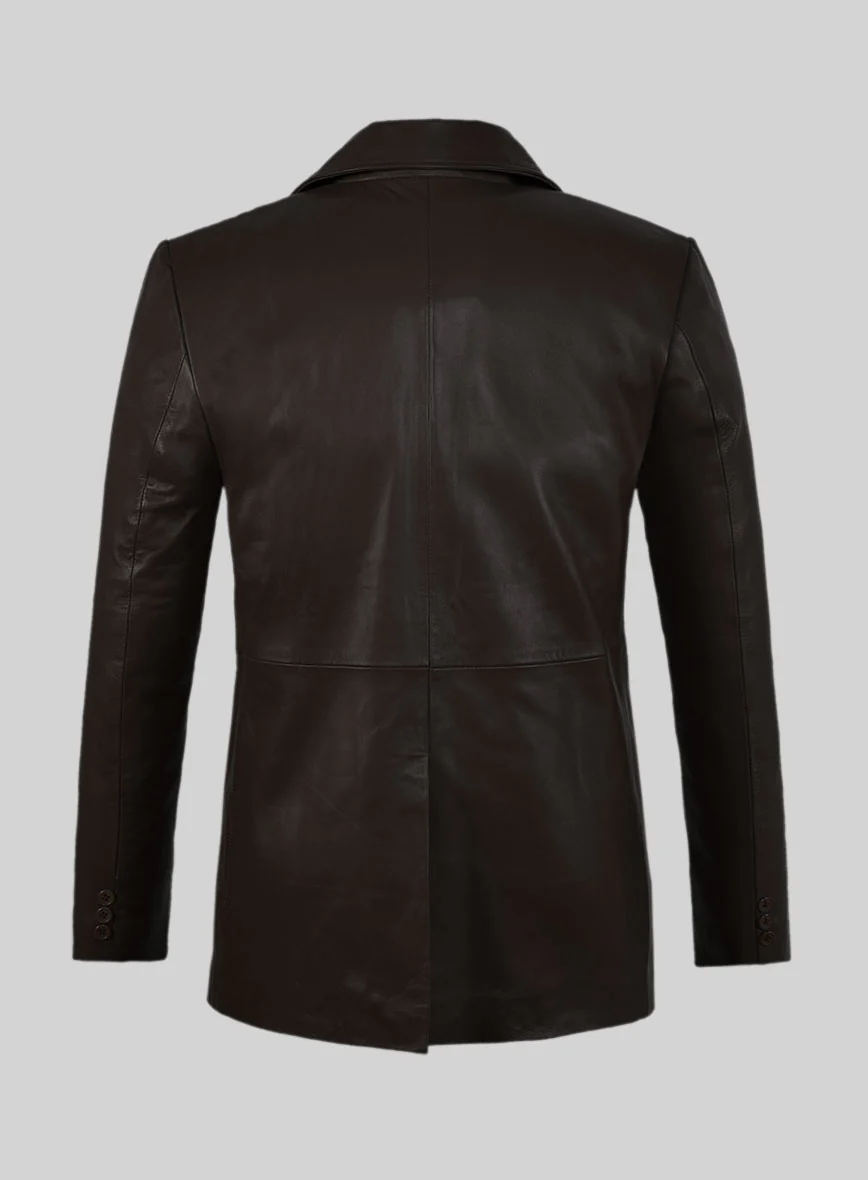 Soft Louis Brown Leather Pea Coat - Image 3