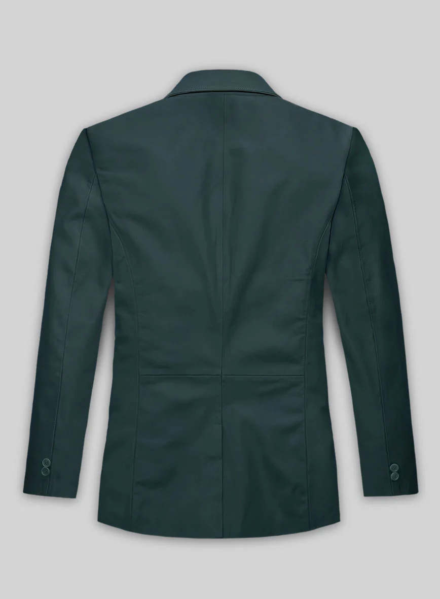 Soft Prussian Blue Leather Blazer - Image 2
