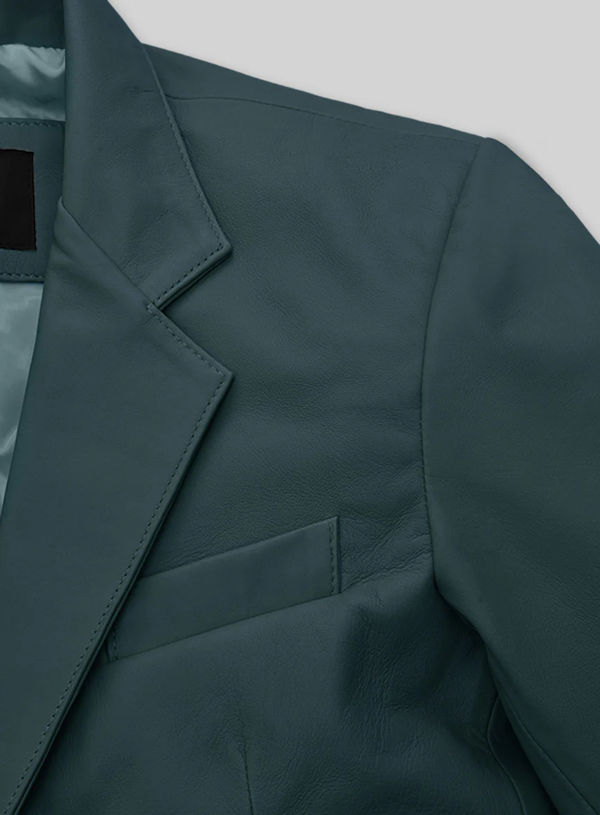 Soft Prussian Blue Leather Blazer - Image 3