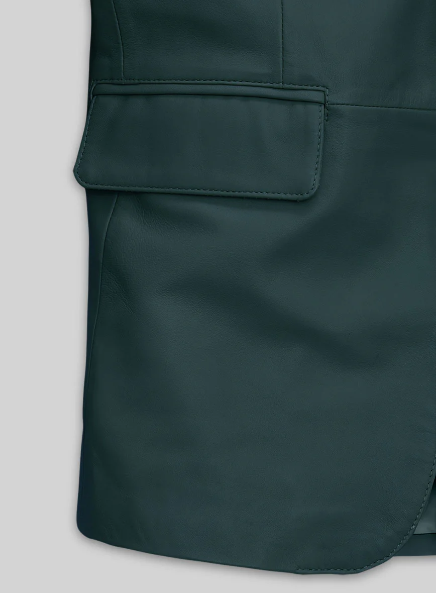 Soft Prussian Blue Leather Blazer - Image 4