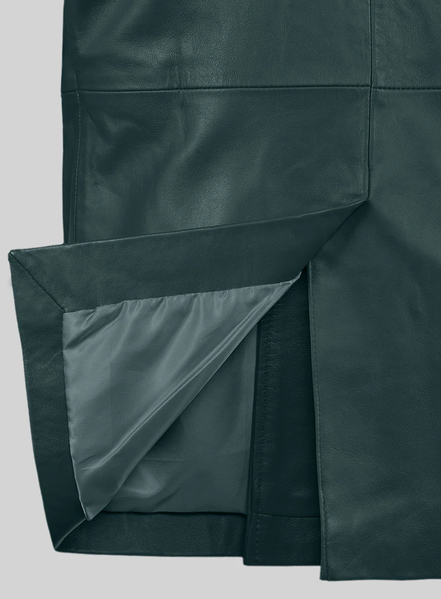 Soft Prussian Blue Leather Pea Coat - Image 3