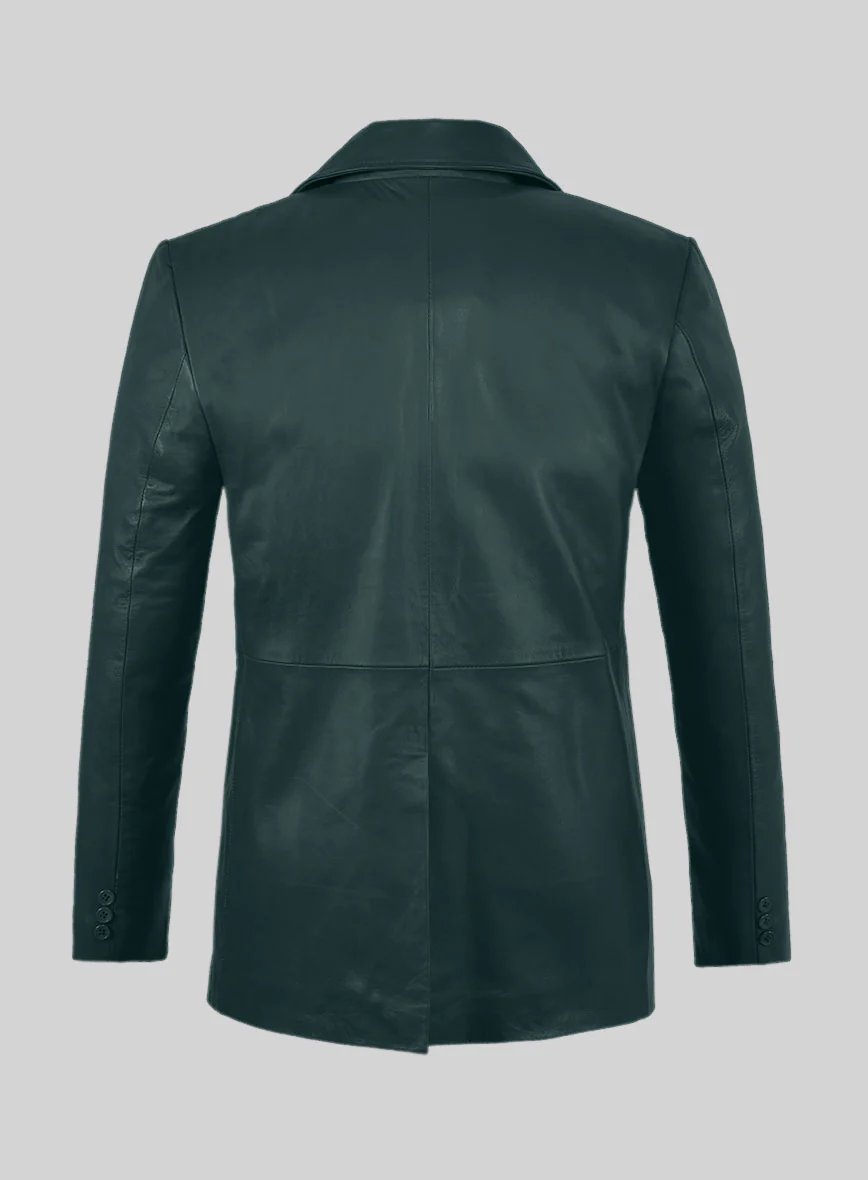 Soft Prussian Blue Leather Pea Coat - Image 5