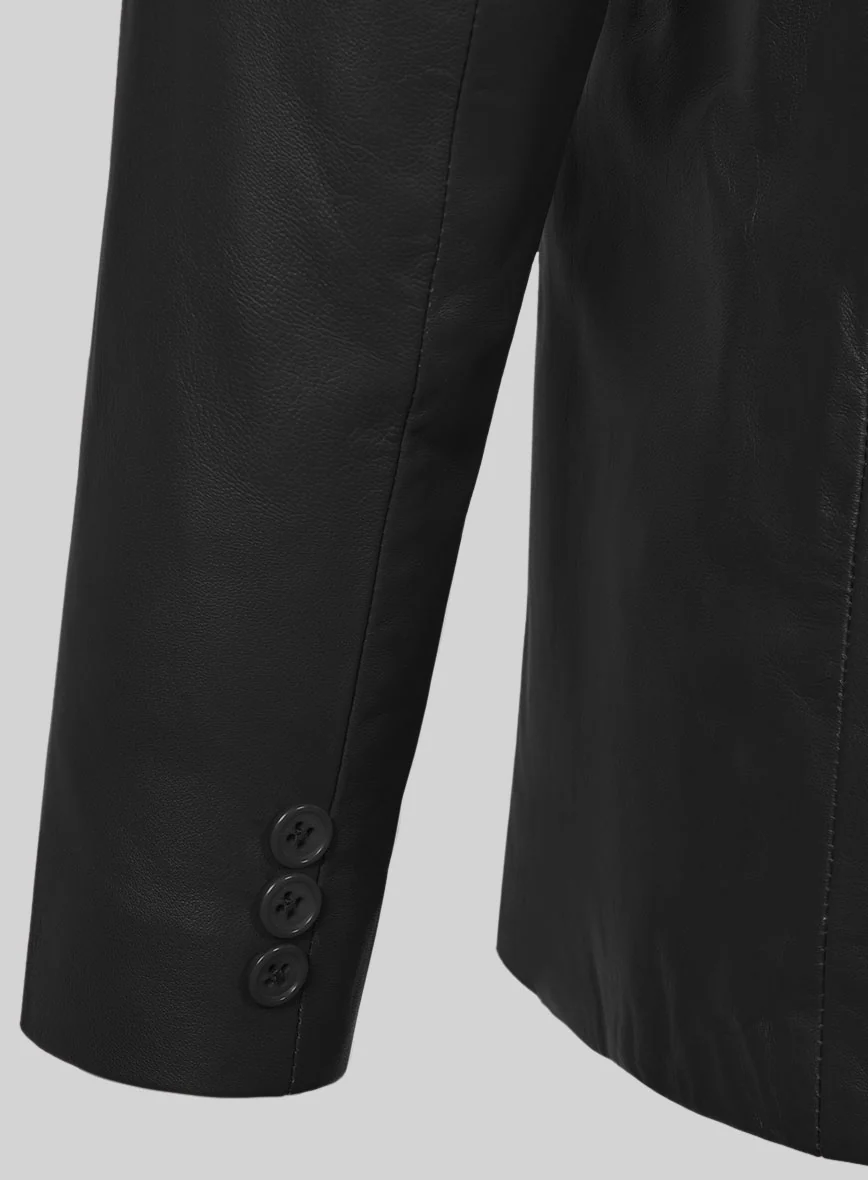 Soft Rich Black Leather Pea Coat - Image 3