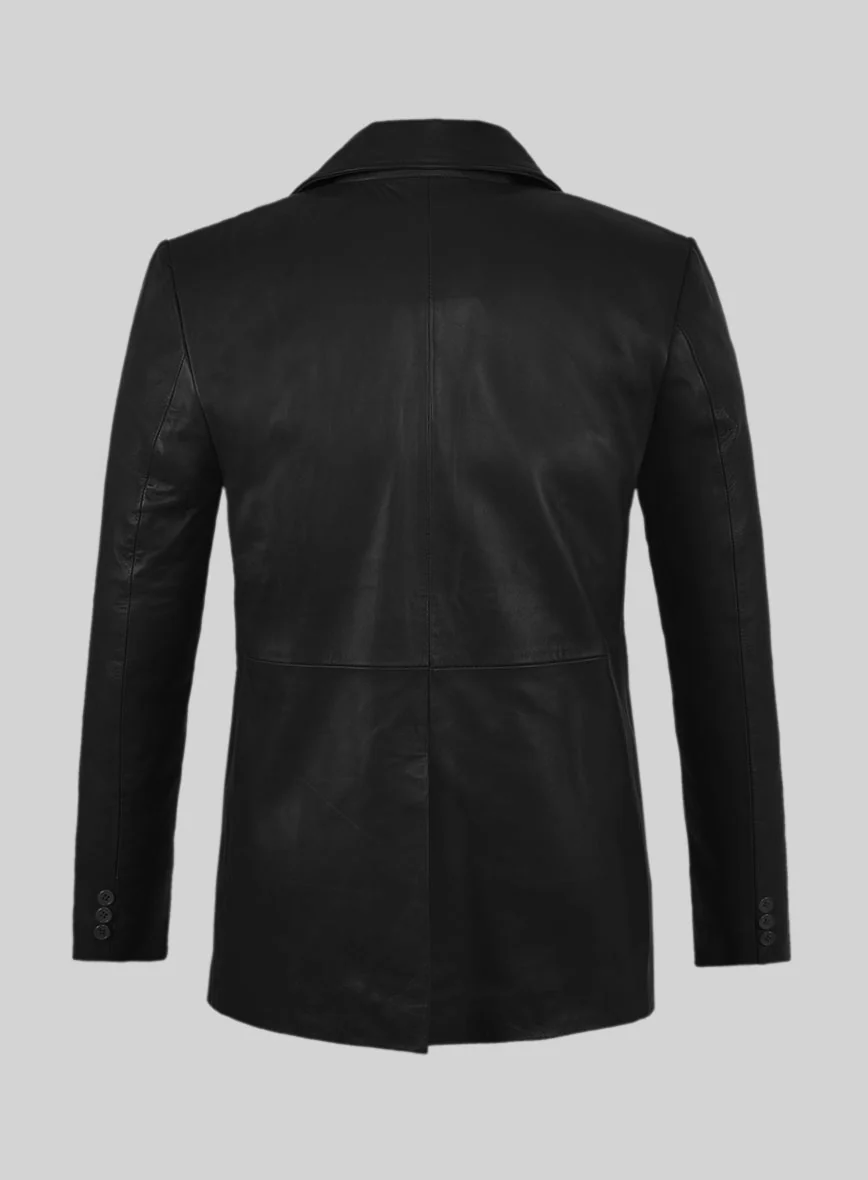 Soft Rich Black Leather Pea Coat - Image 5