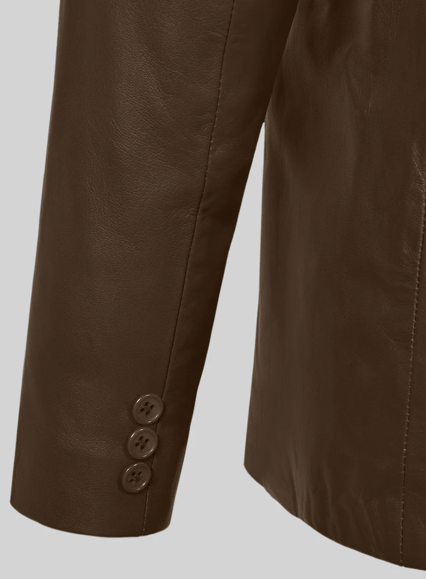Soft Scottish Brown Leather Pea Coat - Image 2