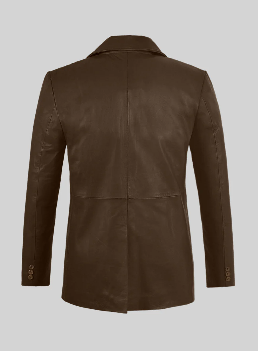 Soft Scottish Brown Leather Pea Coat - Image 5