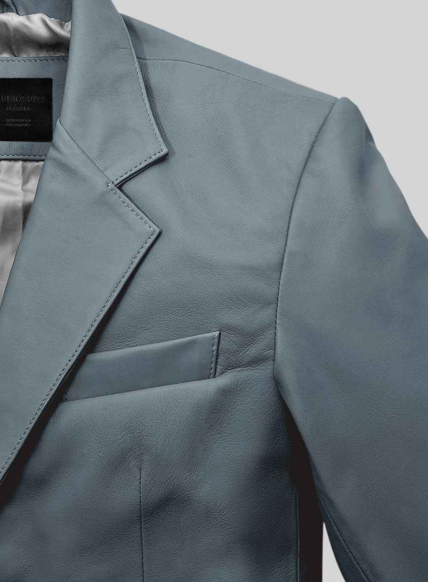 Soft Sherpa Gray Leather Blazer - Image 4