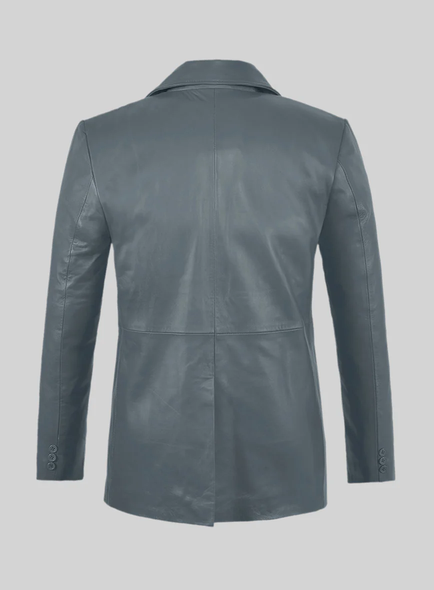 Soft Sherpa Gray Leather Pea Coat - Image 2