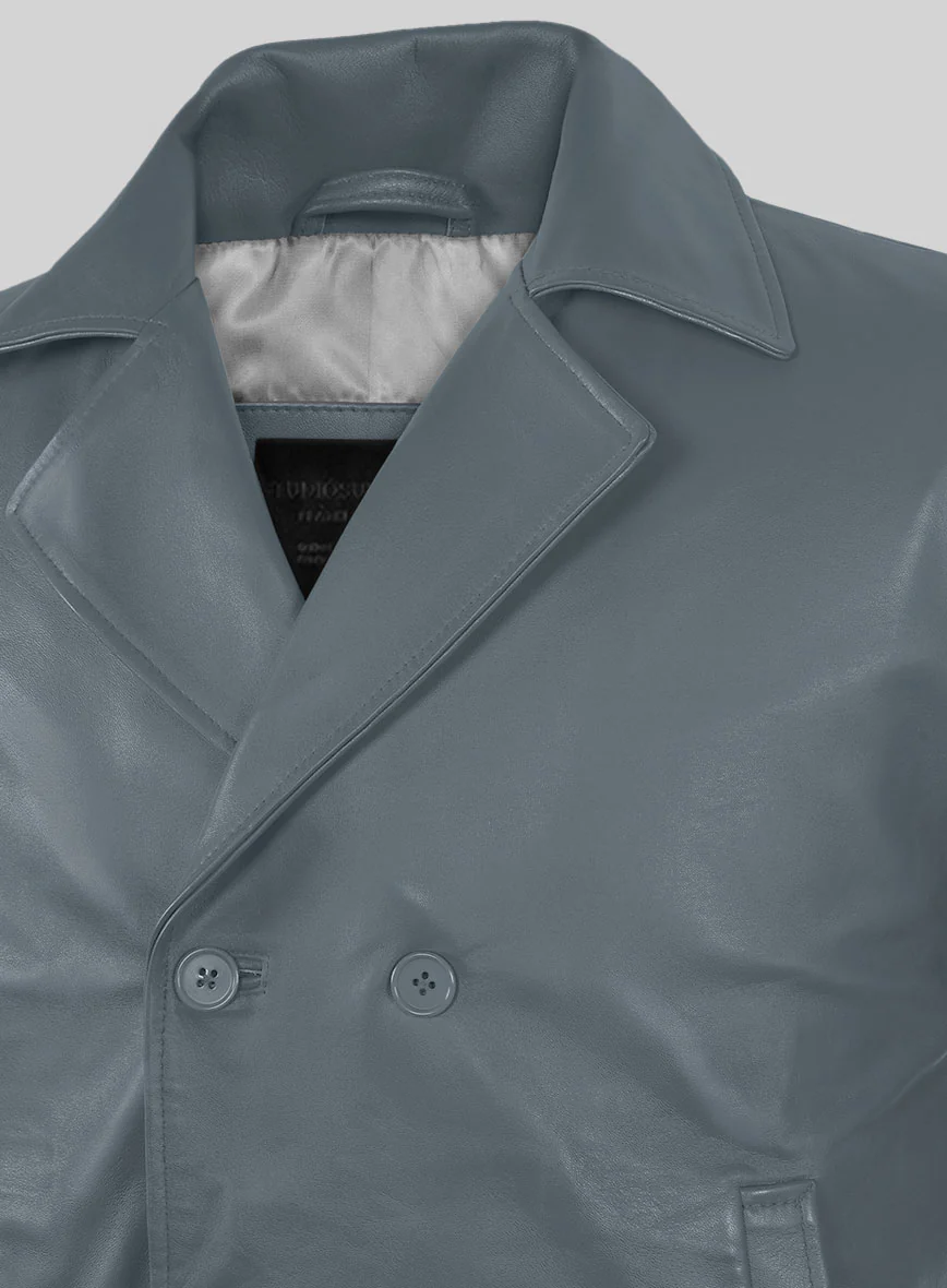Soft Sherpa Gray Leather Pea Coat - Image 3