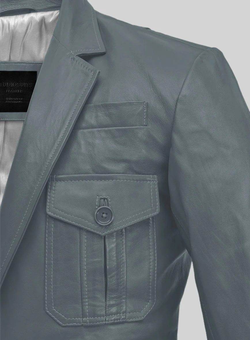 Soft Sherpa Gray Washed and Wax Leather Blazer - #712 - Image 3