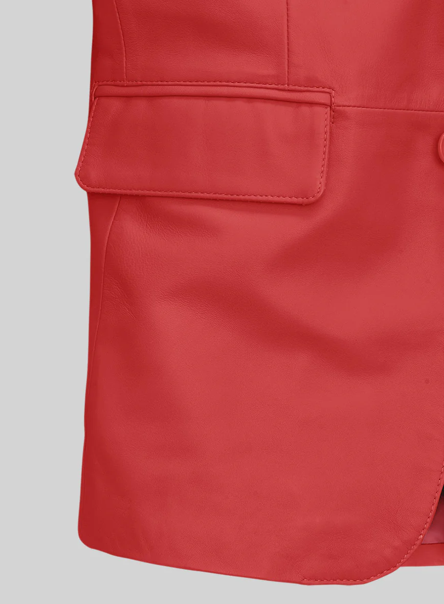 Soft Tango Red Leather Blazer - Image 2