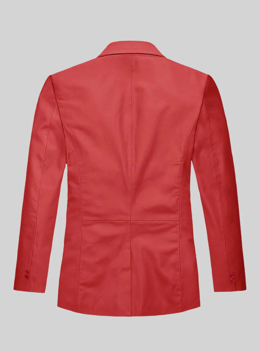 Soft Tango Red Leather Blazer - Image 3