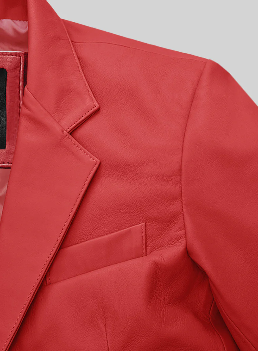 Soft Tango Red Leather Blazer - Image 4