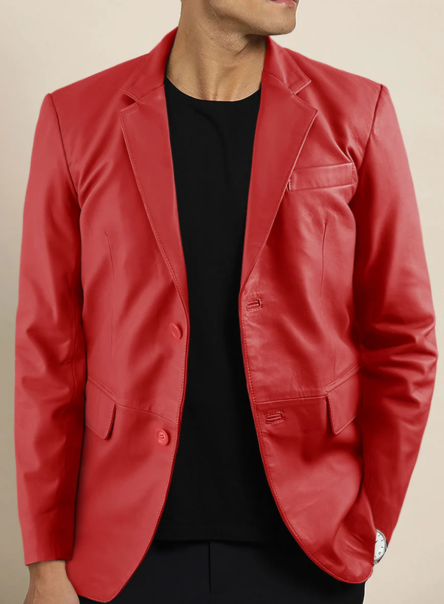 Soft Tango Red Leather Blazer - Image 5