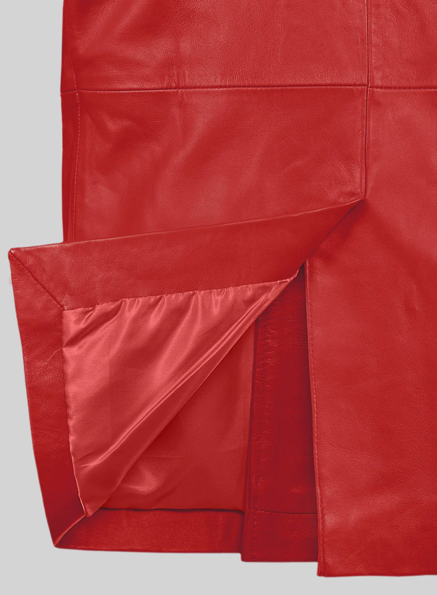 Soft Tango Red Leather Pea Coat - Image 4