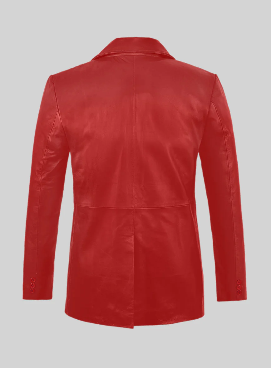 Soft Tango Red Leather Pea Coat - Image 5
