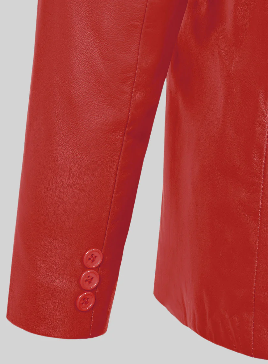 Soft Tango Red Leather Pea Coat - Image 6