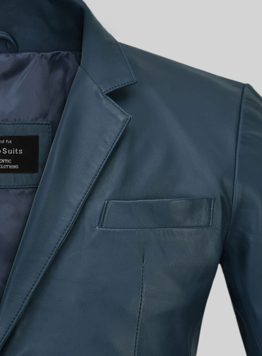 Soft Winsor Blue Leather Blazer - Image 3