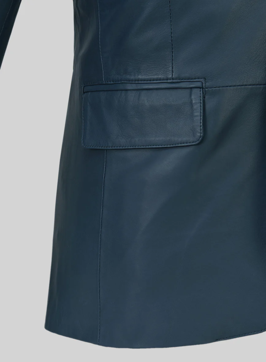Soft Winsor Blue Leather Blazer - Image 4
