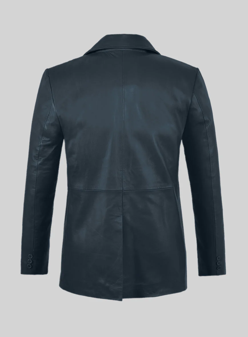 Soft Winsor Blue Leather Pea Coat - Image 3