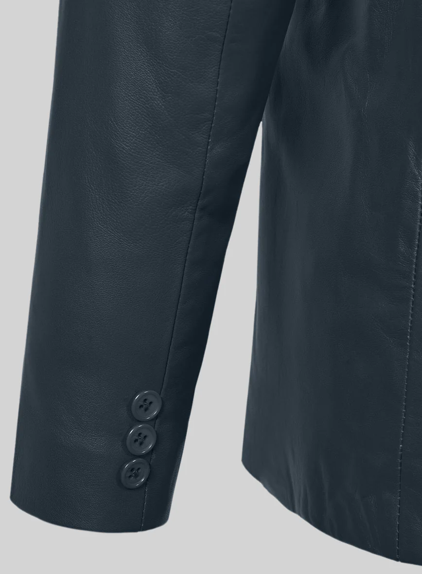 Soft Winsor Blue Leather Pea Coat - Image 6