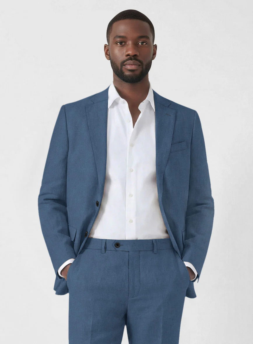 Solbiati Art Du Lin Dark Pastel Blue Linen Suit - Image 4