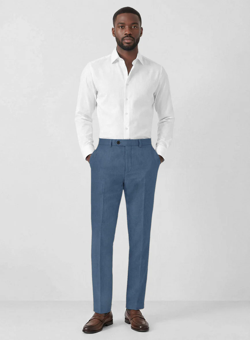 Solbiati Art Du Lin Dark Pastel Blue Linen Pants - Image 3