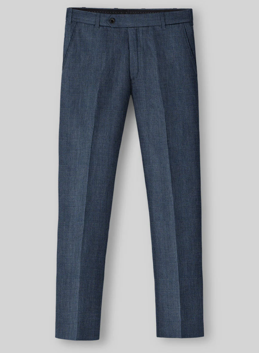 Solbiati Artic Blue Check Linen Pants - Image 3