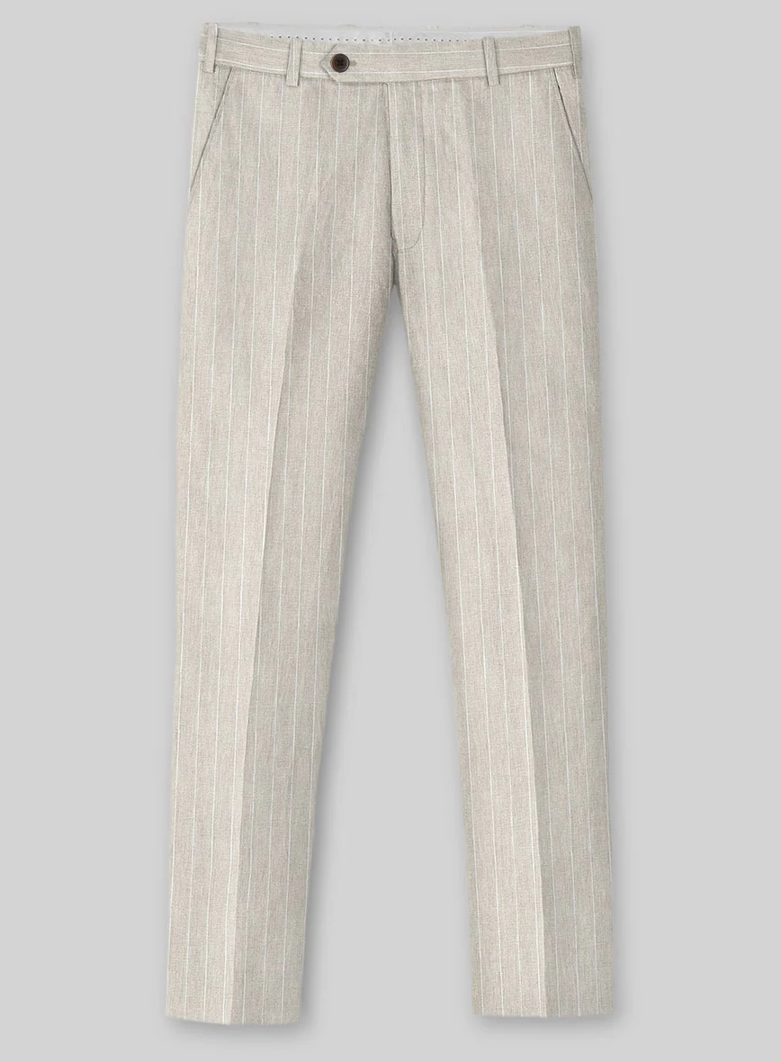 Solbiati Barn Beige Stripe Linen Pants - Image 2