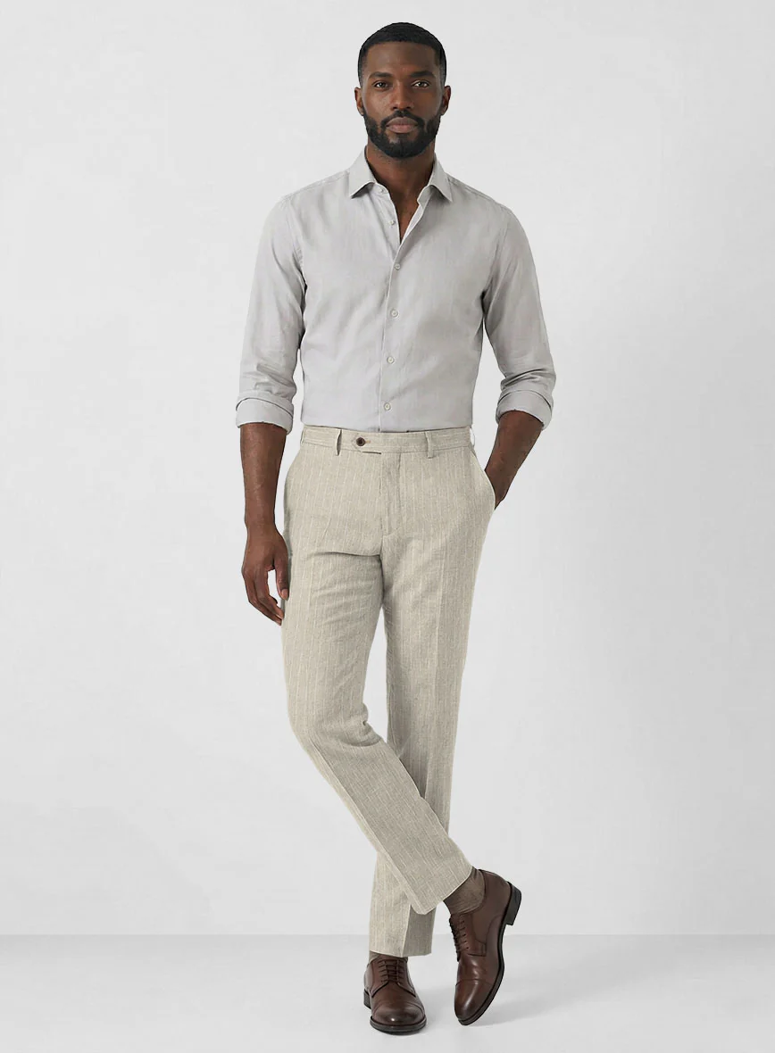 Solbiati Barn Beige Stripe Linen Pants - Image 3