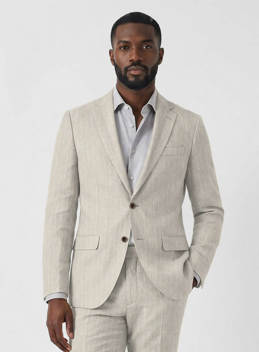 Solbiati Barn Beige Stripe Linen Suit - Image 3