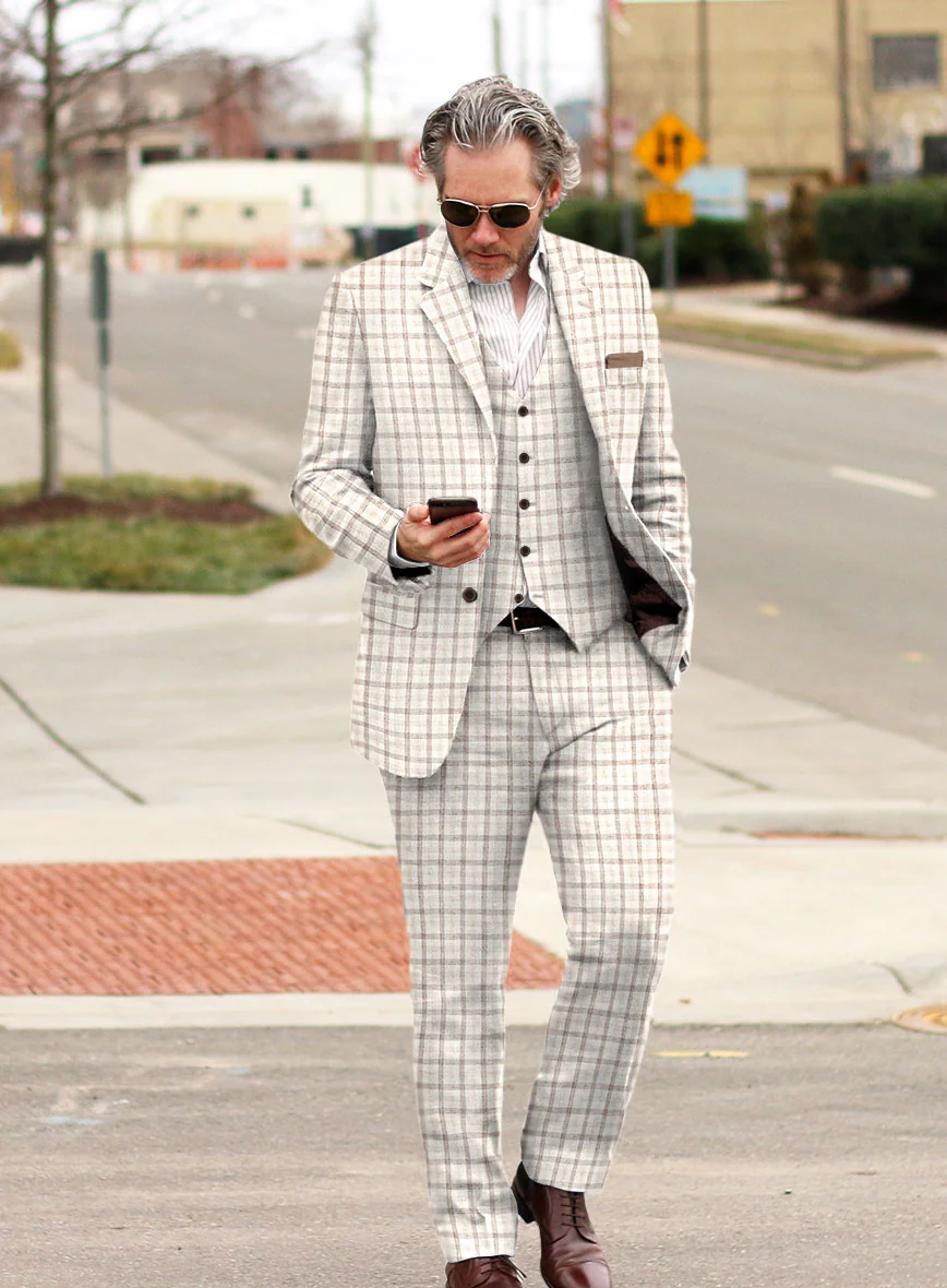 Solbiati Beige Checks Linen Suit - Image 2