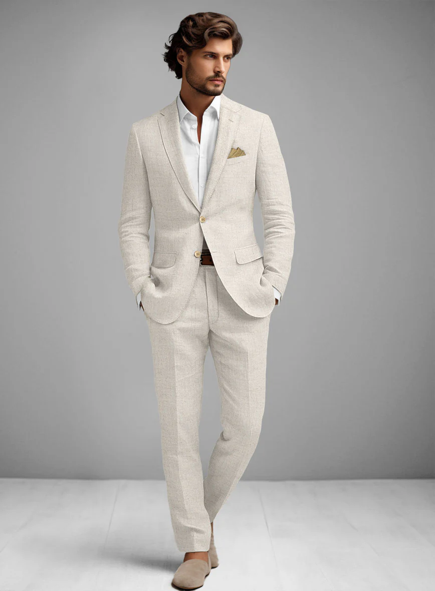 Solbiati Beige Herringbone Linen Suit - Image 2