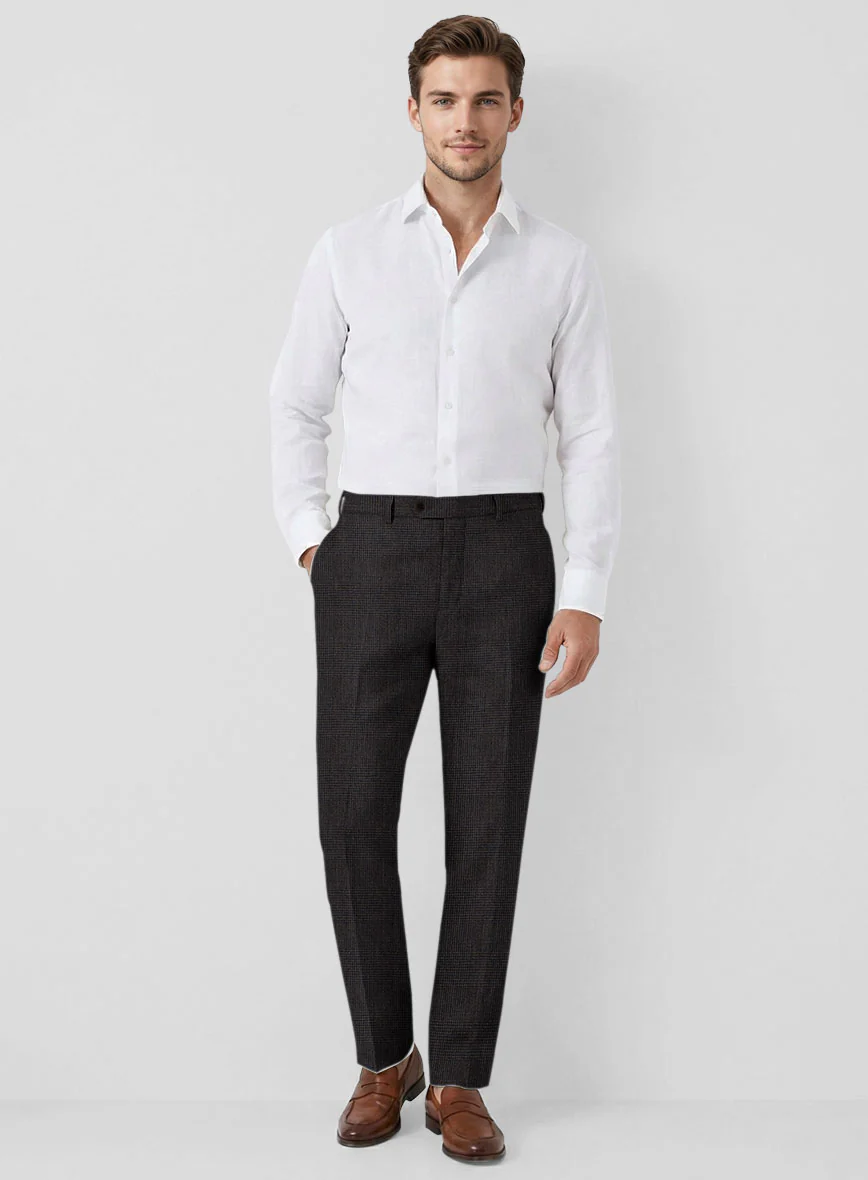 Solbiati Blue Brown Check Linen Pants - Image 3