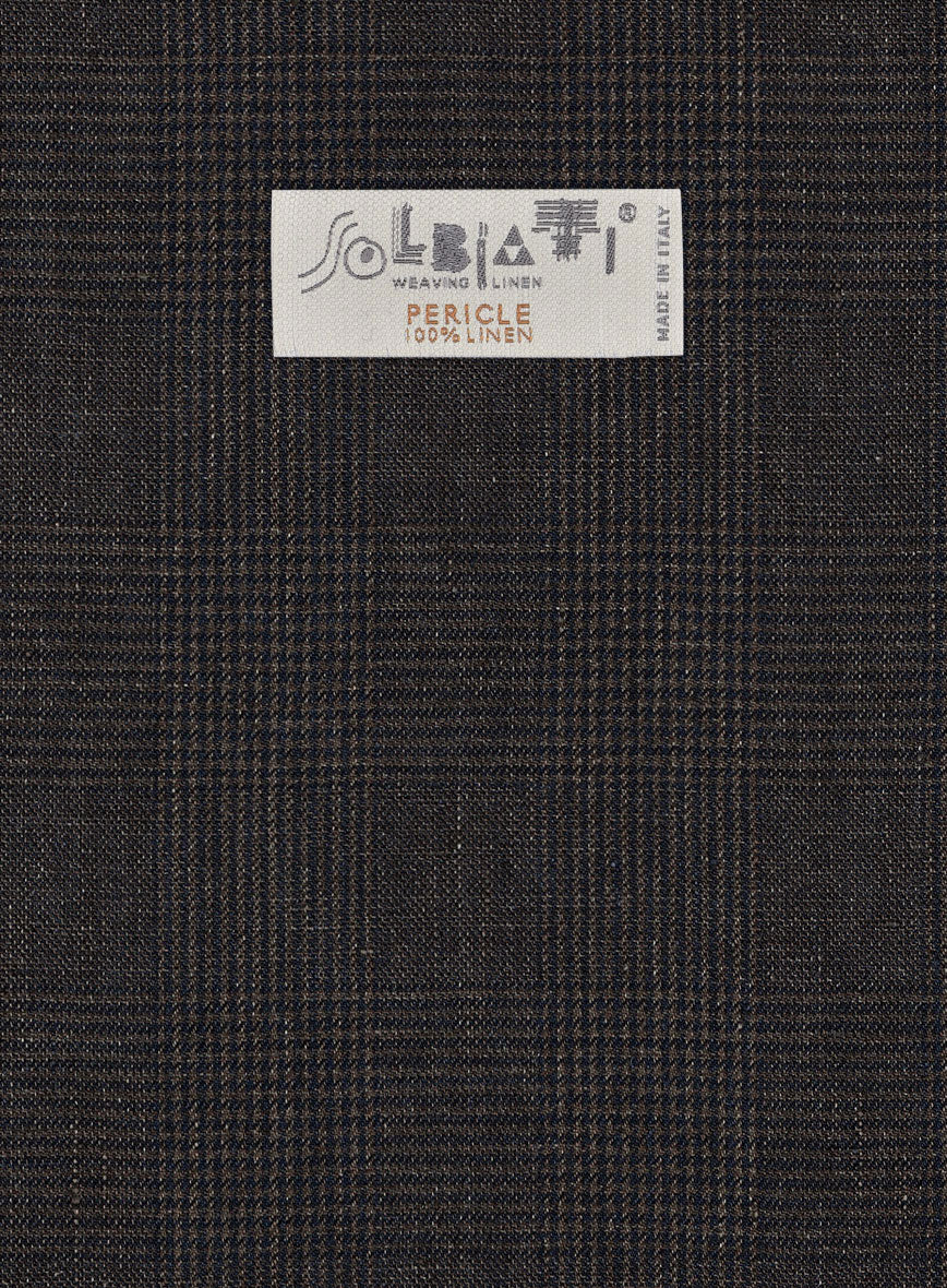 Solbiati Blue Brown Check Linen Pants - Image 4