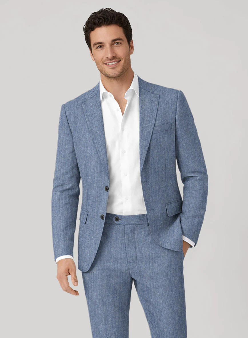 Solbiati Blue Herringbone Linen Jacket - Image 2
