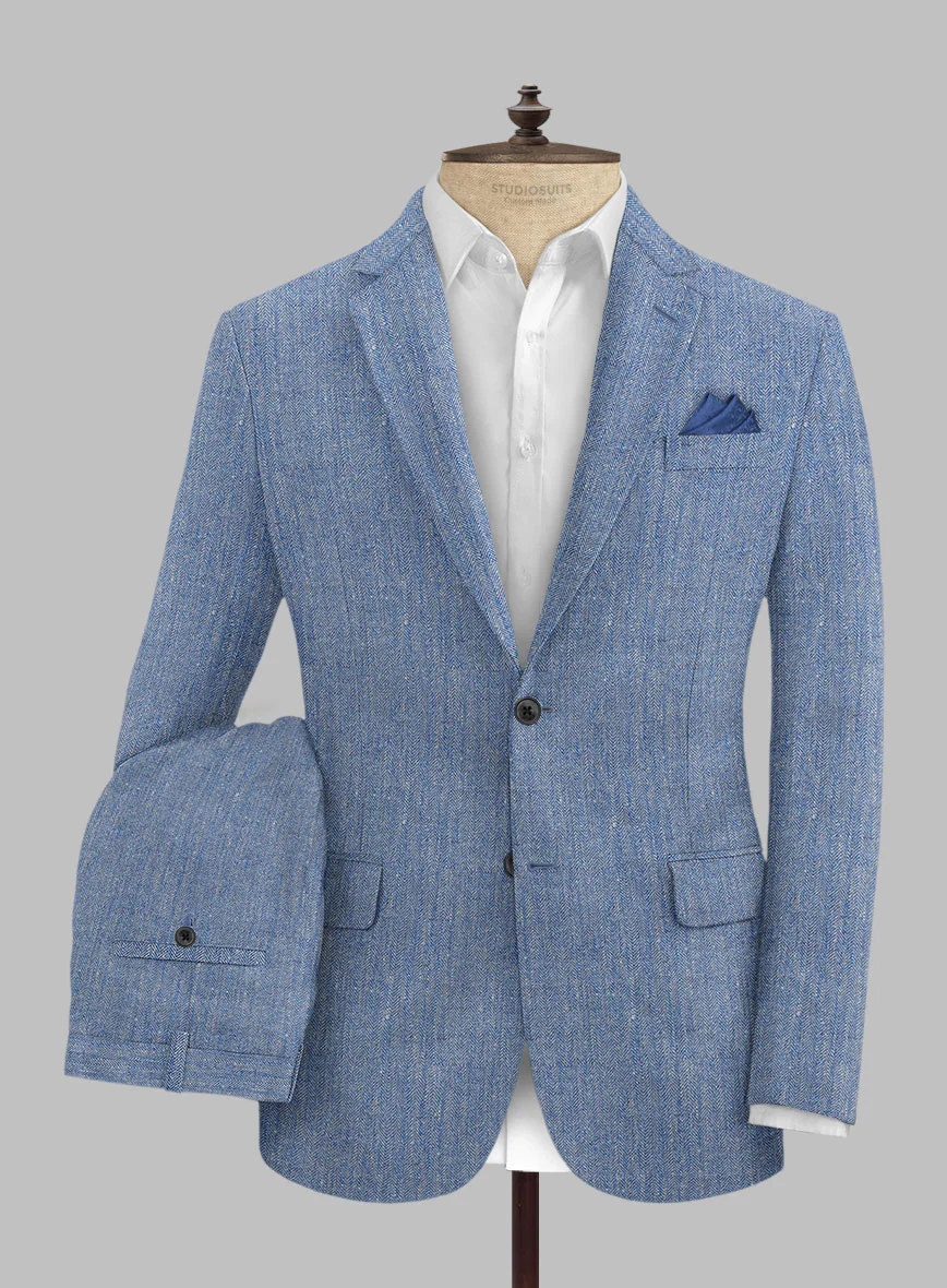 Solbiati Blue Herringbone Linen Suit - Image 2