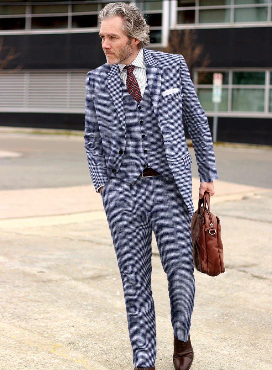 Solbiati Blue Houndstooth Linen Suit - Image 2