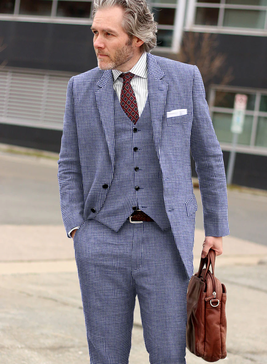Solbiati Blue Houndstooth Linen Suit - Image 4
